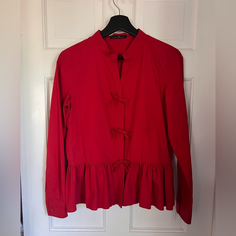Carolina Herrera Red Peplum bow top